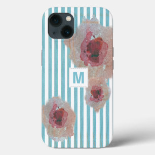 Trendy Striped Boho Chic Monogramed Floral iPhone 13 Case