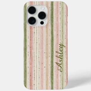 Trendy Striped Pink Green Monogram iPhone 15 Pro Max Case