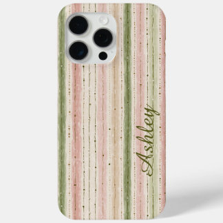 Trendy Striped Pink Green Monogram iPhone 15 Pro Max Case