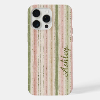 Trendy Striped Pink Green Monogram iPhone 15 Pro Max Case