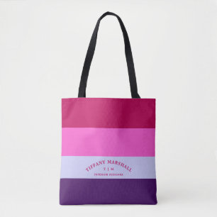 Trendy Stripes Pattern Personalised Monogram Tote Bag