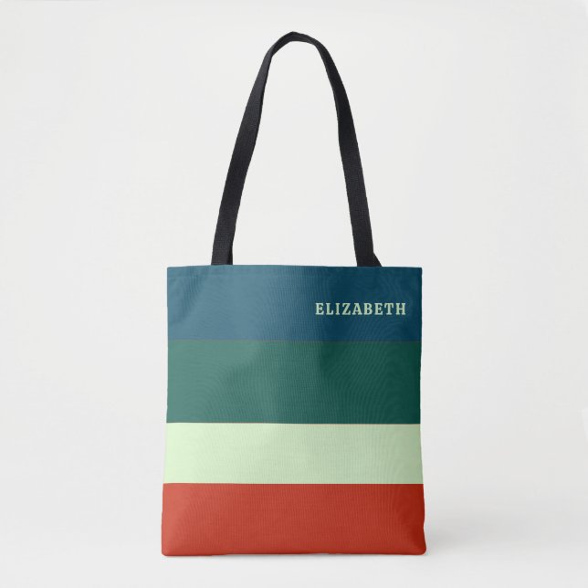 Trendy Stripes Pattern Personalised Tote Bag (Front)