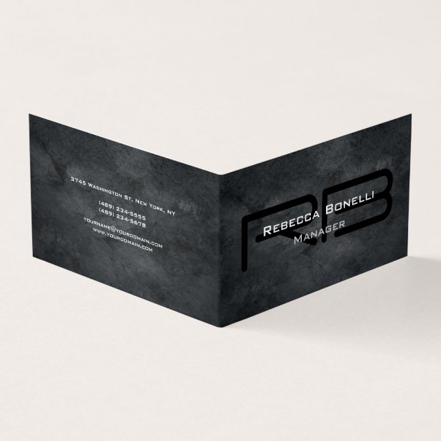 Trendy Style Grey Monogram Minimalist Plain Simple Business Card (Outside)