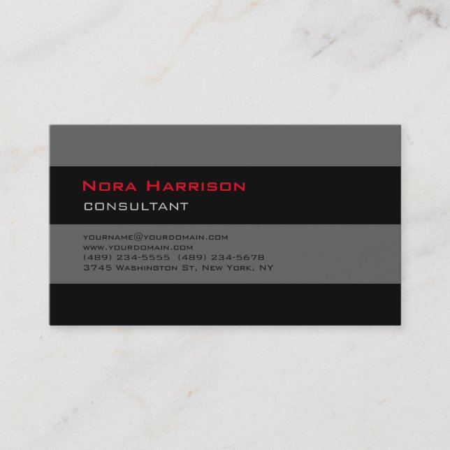 Trendy Stylish Black Grey Professional Consultant Business Card (Front)
