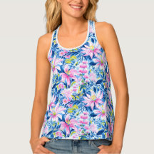 Trendy Stylish Blue Pink Lilly Floral Pattern 
