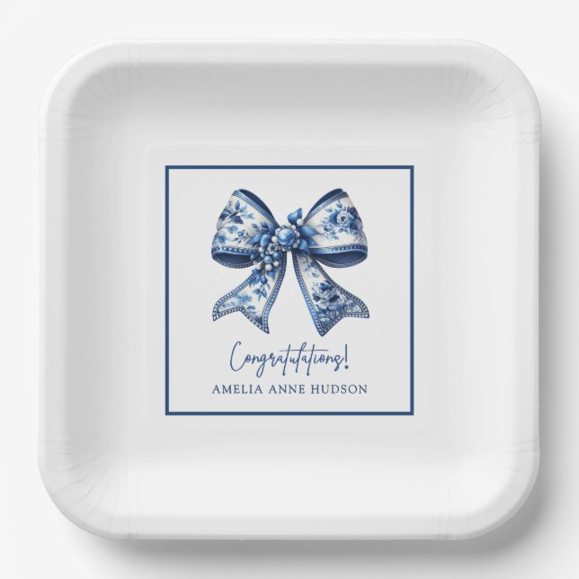 Trendy Stylish Bow Graduation Party Paper Plate (Front)