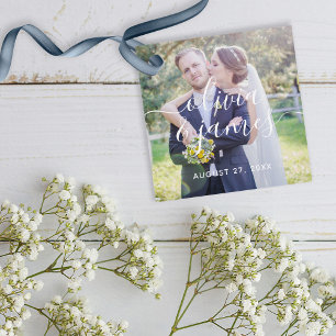 Trendy Stylish Calligraphy Photo Wedding Favour Tags
