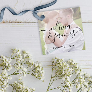 Trendy Stylish Calligraphy Photo Wedding Favour Tags