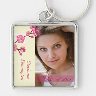 Trendy stylish cherry blossom photo graduation key ring