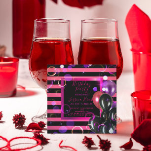 Trendy Stylish Chic Pink And Black Birthday Party Invitation
