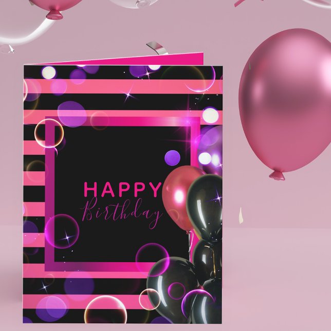 Trendy Stylish Chic Pink And Black Happy Birthday Card (Creator Uploaded)