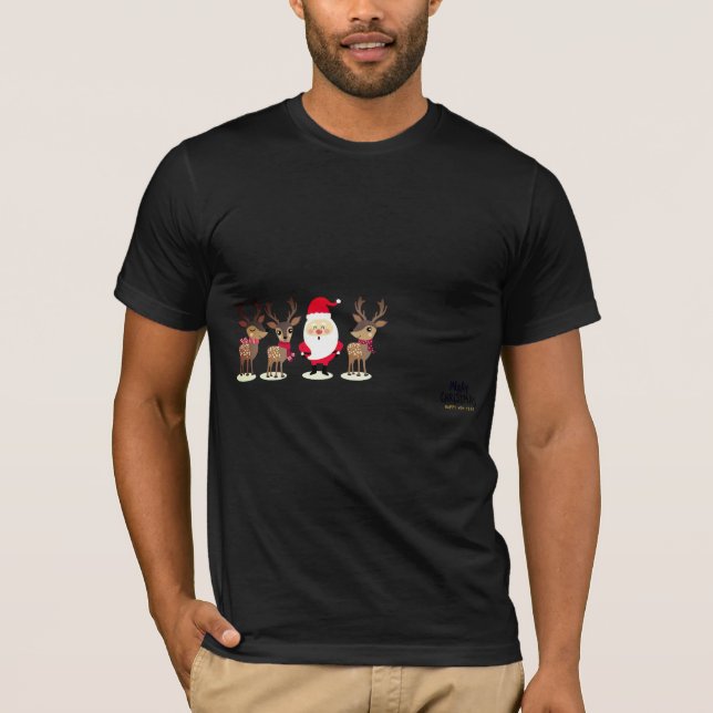 Trendy Stylish Christmas,Santa Claus and Reindeer T-Shirt (Front)