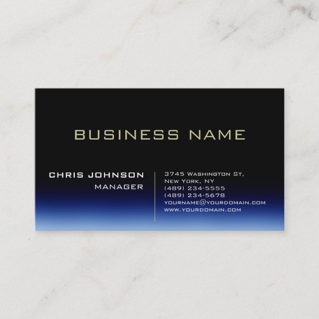 Trendy Stylish Dark Blue Manager Business Card (Front)