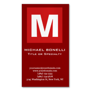Trendy stylish dark red white monogram classical magnetic business card