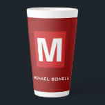 Trendy stylish dark red white monogram your name latte mug<br><div class="desc">Thistemplate is ideal for those who are looking for a design that is catchy, reminding you, and suitable for your personality and work discipline. You can easily replace all the information on it with your own information. All you have to do for this is to use the personalisation links on...</div>
