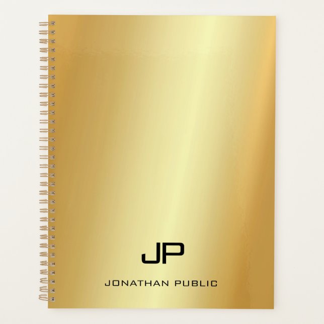 Trendy Stylish Faux Gold Modern Monogrammed Name Planner (Front)