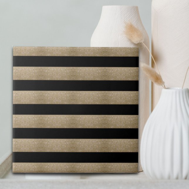 trendy stylish geometric black and gold stripes tile (trendy stylish geometric black and gold stripes ceramic tile)
