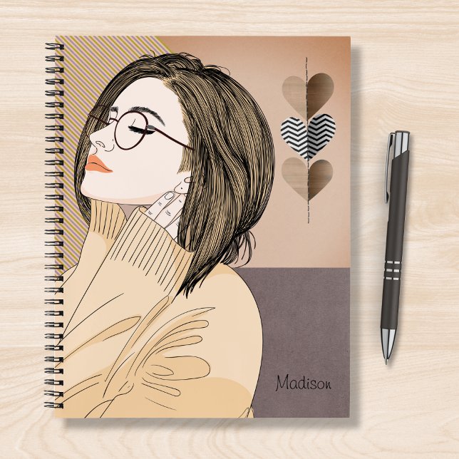 Trendy Stylish Girl Chic Love Heart Personalised Notebook (Creator Uploaded)
