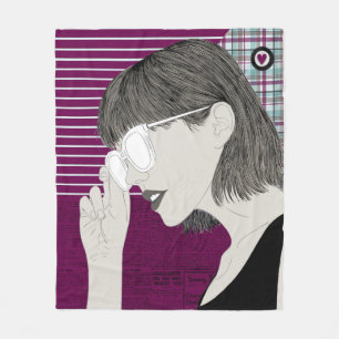 Trendy Stylish Girl Chic Purple Collage Love Heart Fleece Blanket