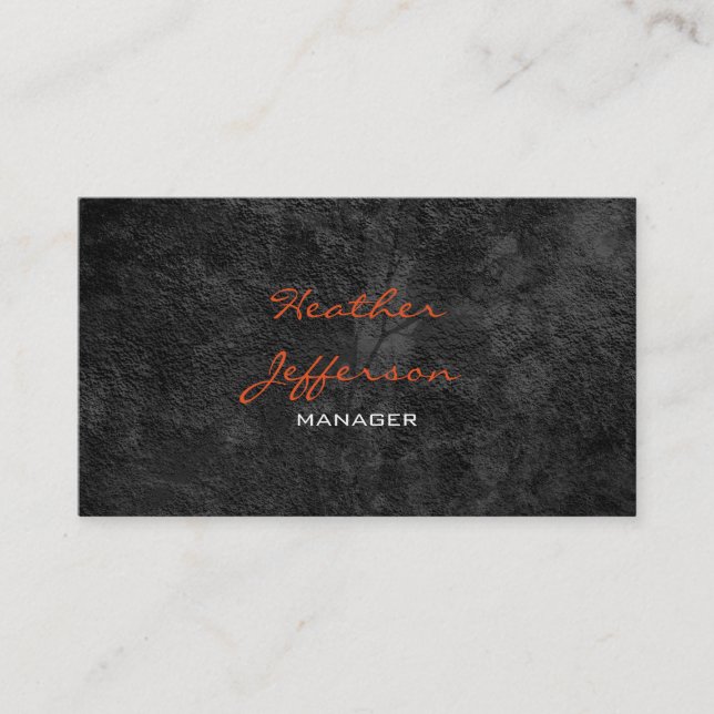 Trendy Stylish Grey Pattern Orange Script Manager Business Card (Front)