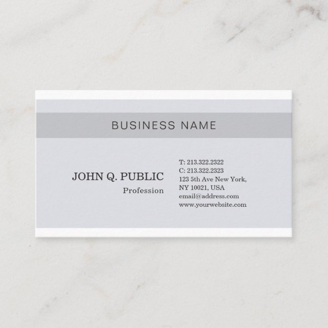 Trendy Stylish Grey Plain Modern Clean Chic Design Business Card (Front)