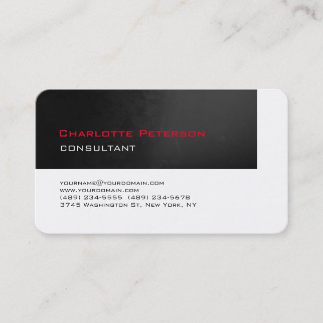 Trendy Stylish Grey Red White Consultant Manager Business Card (Front)