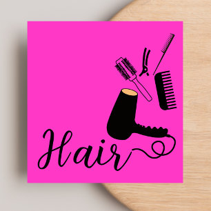 Trendy Stylish Hair Stylist Black & Pink Square Business Card
