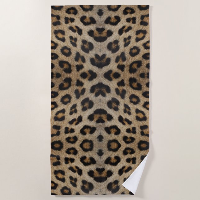 Trendy stylish leopard fur print animal pattern beach towel (Front)