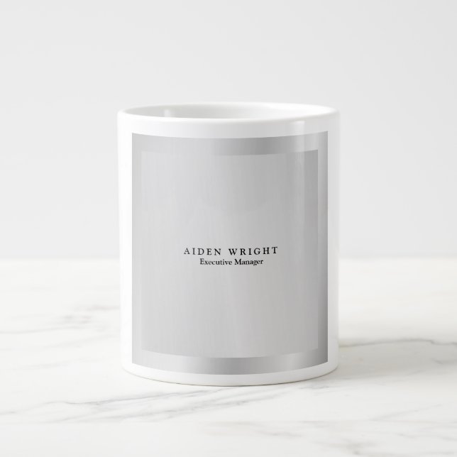 Trendy Stylish Modern Minimalist Silver Grey Large Coffee Mug (Front)