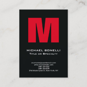 Trendy stylish modern red bold monogram black business card
