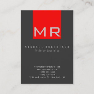 Trendy Stylish Monogram Grey Red Business Card