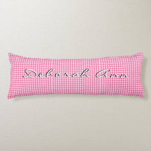 Trendy Stylish Pink Gingham Personalised  Body Cushion
