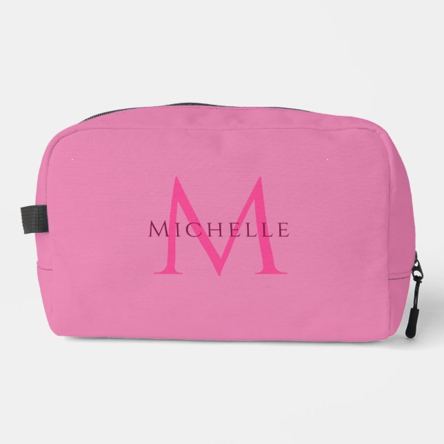 Trendy Stylish Pink Script Name Custom Handwritten Dopp Kit (Front)