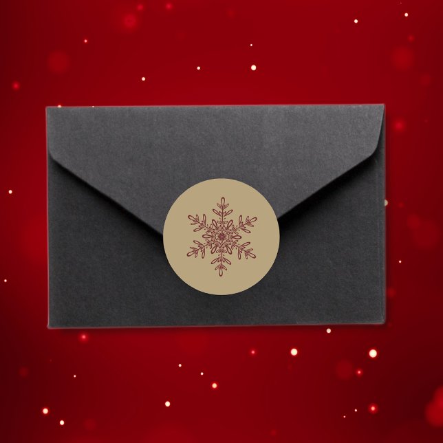 Trendy Stylish Red and Gold Christmas Snowflake Classic Round Sticker (Creator Uploaded)