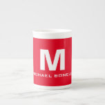 Trendy stylish red white monogram your name bone china mug<br><div class="desc">Plain Minimalist Modern Designs. They're all simple,  attractive,  unique.</div>