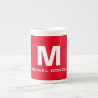 Trendy stylish red white monogram your name