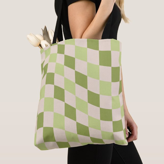Trendy Stylish Retro Green Chequered Pattern Tote Bag (Creator Uploaded)