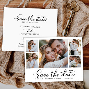 Trendy Stylish Script 3 Photo Collage Wedding Save The Date