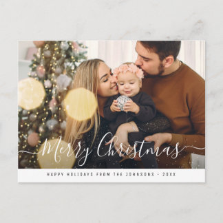 Trendy stylish script Merry Christmas Postcard