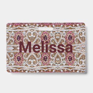 trendy stylish silver gold burgundy pink bohemian  ID badge