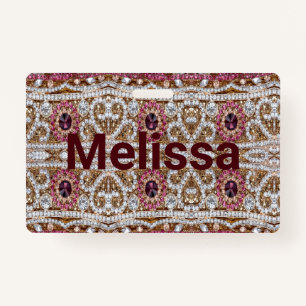 trendy stylish silver gold burgundy pink bohemian  ID badge