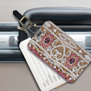 trendy stylish silver gold burgundy pink bohemian luggage tag