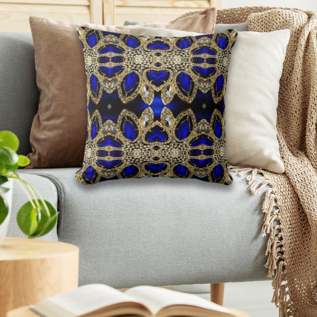 trendy stylish turquoise gold silver deep blue  cushion (Creator Uploaded)