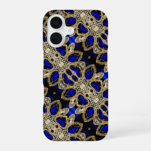 trendy stylish turquoise gold silver deep blue iPhone 16 case
