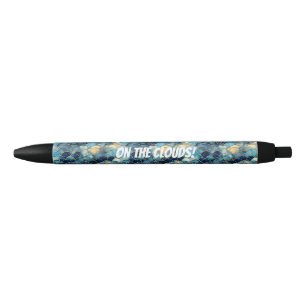 Trendy Stylish Watercolor Blue Clouds Black Ink Pen