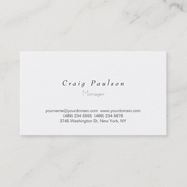 Trendy Stylish White Plain Simple Business Card (Front)