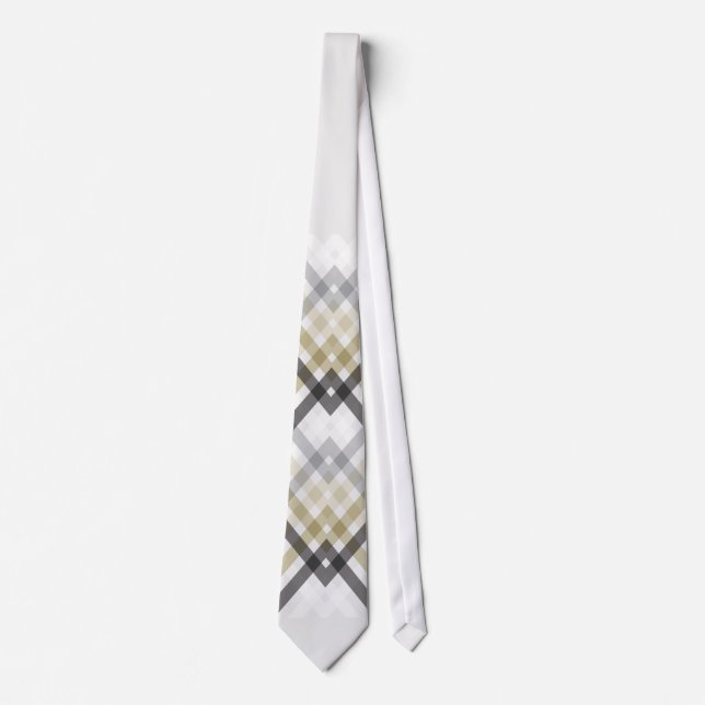 Trendy Stylish Zig Zag Chevron Checks Black Gold Tie (Front)