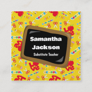 Trendy Substitute Teacher Square Business Card