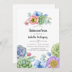 Trendy Succulent Floral Quinceañera Invitation