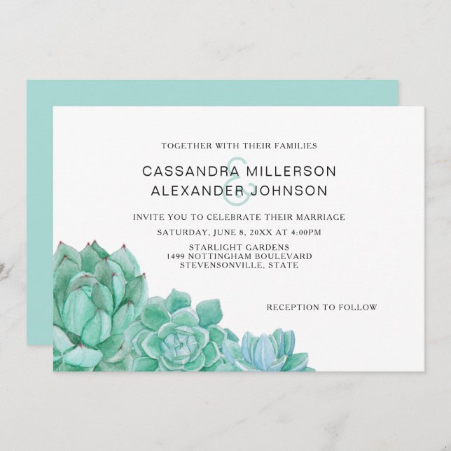 Trendy Succulent wedding invitation suite 3961 (Front/Back)